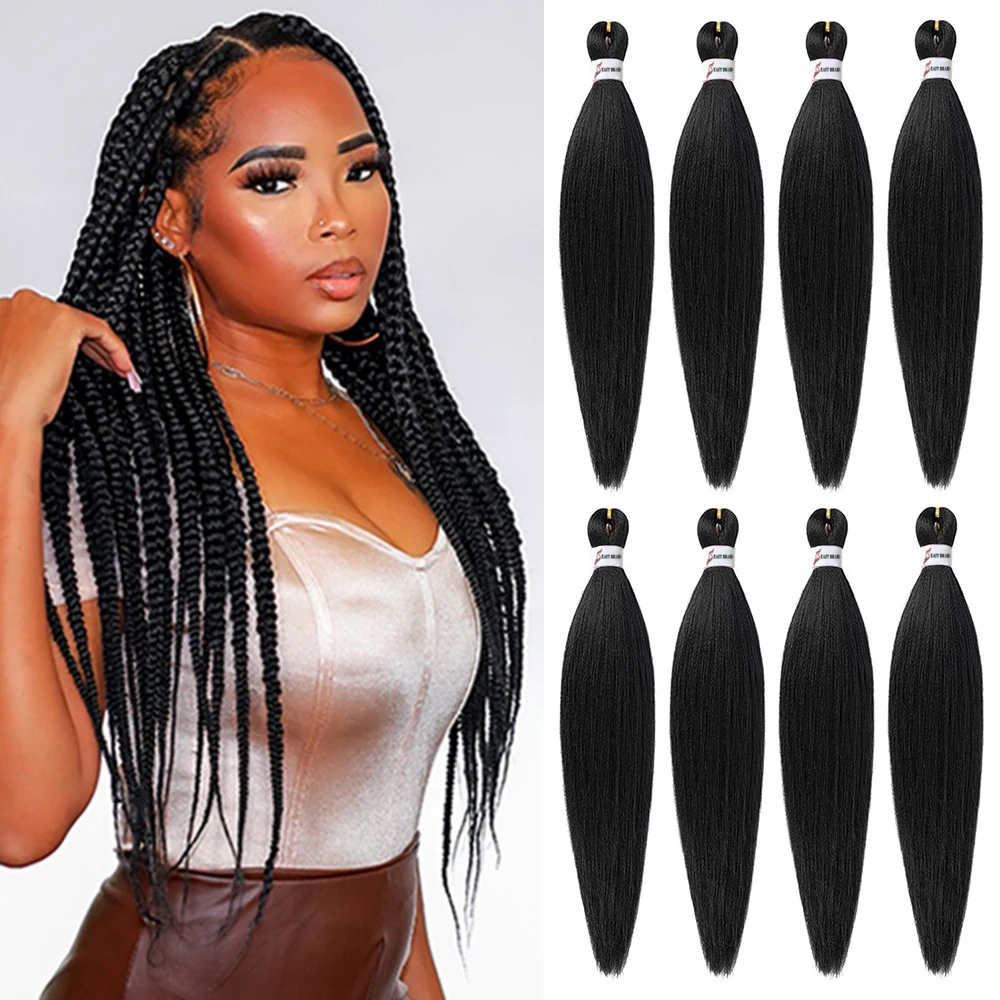Braiding Hair Pre Stretched 8 Packs Synthetic Braiding Hair Extensions Itch Free Soft Yaki Texture Hot Water Setting