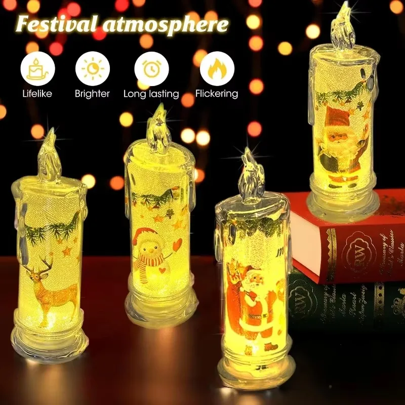 Christmas Santa deer LED Dripping Candle Emitting Color:Style H-4PCS 4