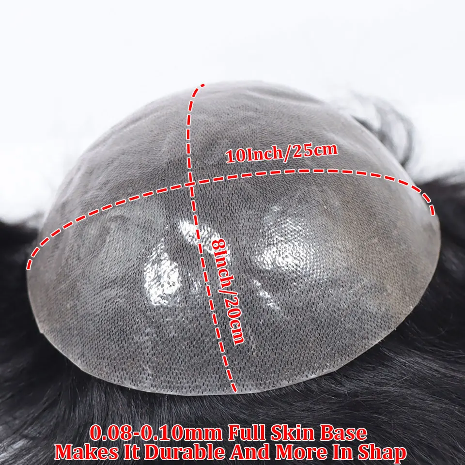 0.08-0.10MM Full Skin PU Toupee For Men V Loop Human Hair Men's Wigs #1B Men Capillary Prosthesis Hair Unit Replacement