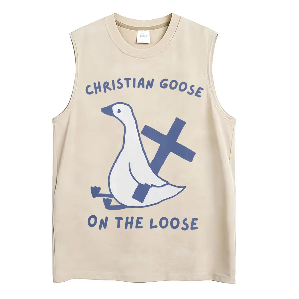 Washed Funny Goose Tank Tops Mess with The Honk You Get The Bonk Graphic T Shirts Vintage Unisex Loose Cotton Sleeveless Vests