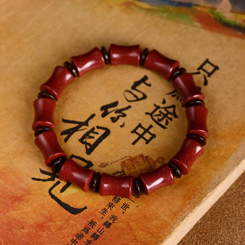 

Raw Ore Cinnabar Ashore Bamboo Birth Year Festival High-Rise Buddha Beads Bracelet Men's and Women's Ornament