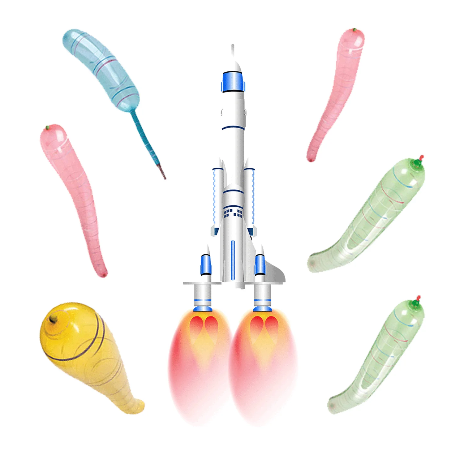 Flying Rocket Balloon Toys Kids Multi-colored Inflatable Outdoor