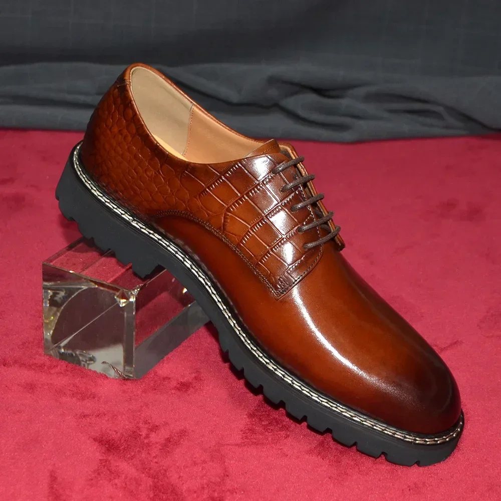 Leather Casual Shoe Man Sneakers Light Sole Crocodile Print Business Social Gentleman Derby Shoes