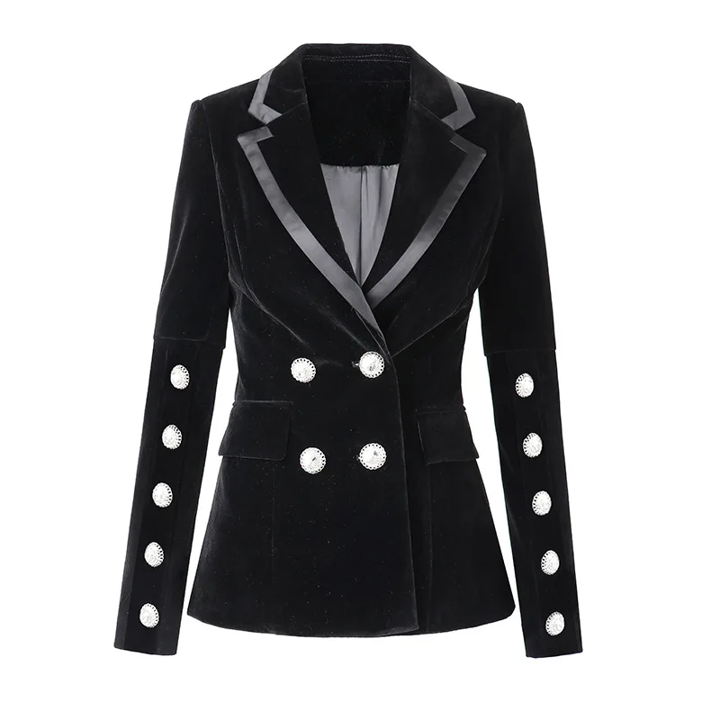 

Autumn And Winter 2022 European And American Temperament Velvet Splice Top Rhinestone Fashion Slim Women's Suit Small Coat