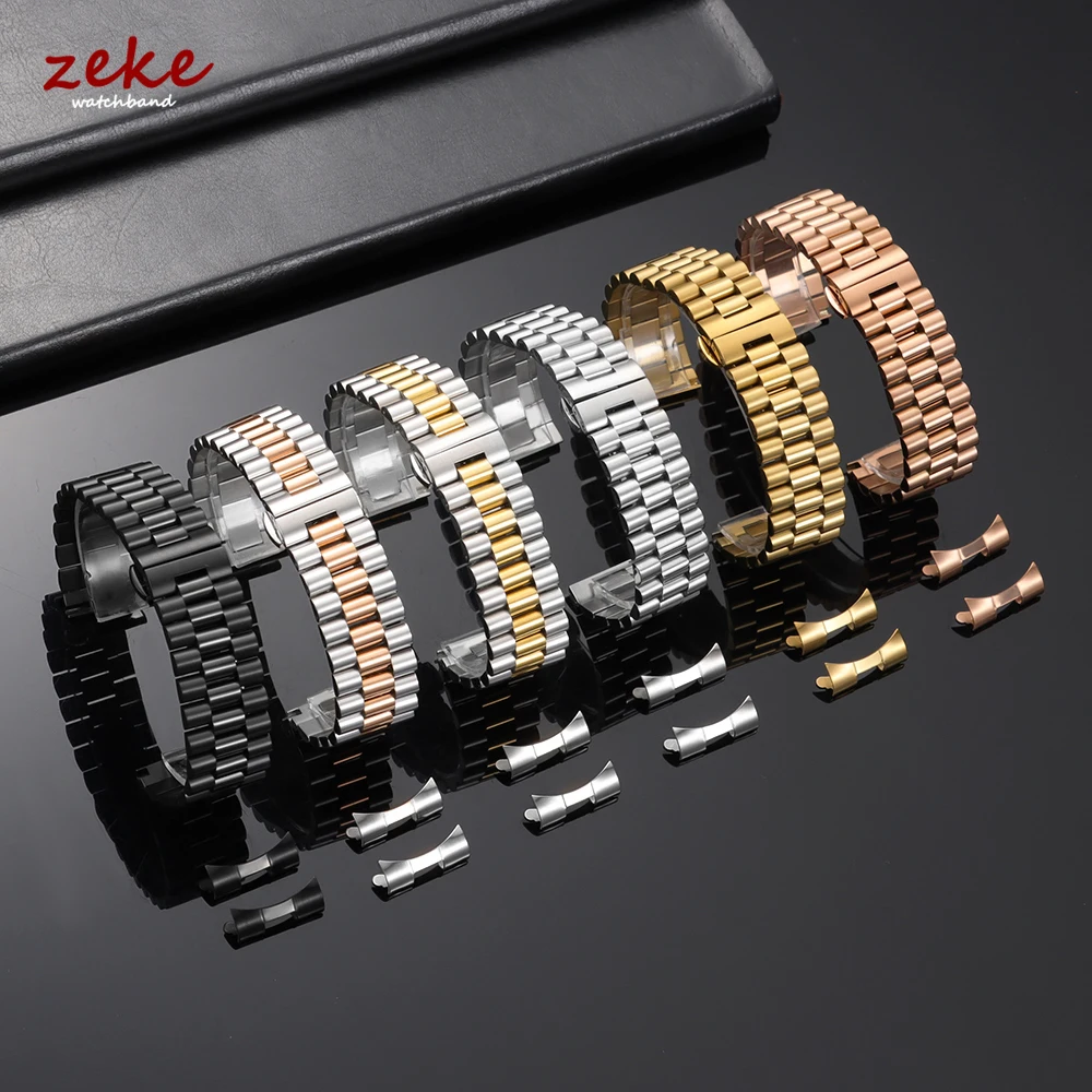 Elegant Solid Stainless Steel Curved-End Watch Band Bracelet