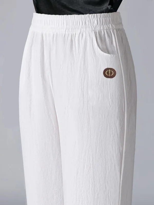 Summer Thin Cotton Linen Casual Harem Pants Women Loose High Waist Nine Points Straight Leg Pants Comfortable Breathable Trou...