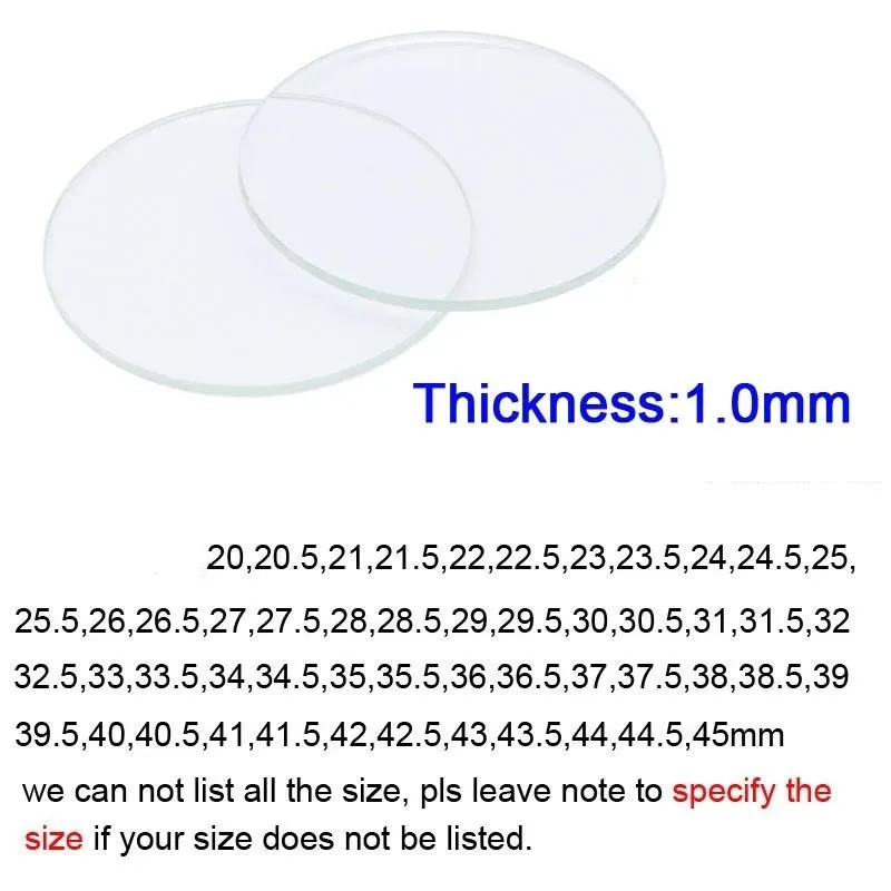 Round Watch Glass Crystal Lens 20mm-45mm for 1mm Thickness Smart Watch/Wristwatch Replacement 1pcs