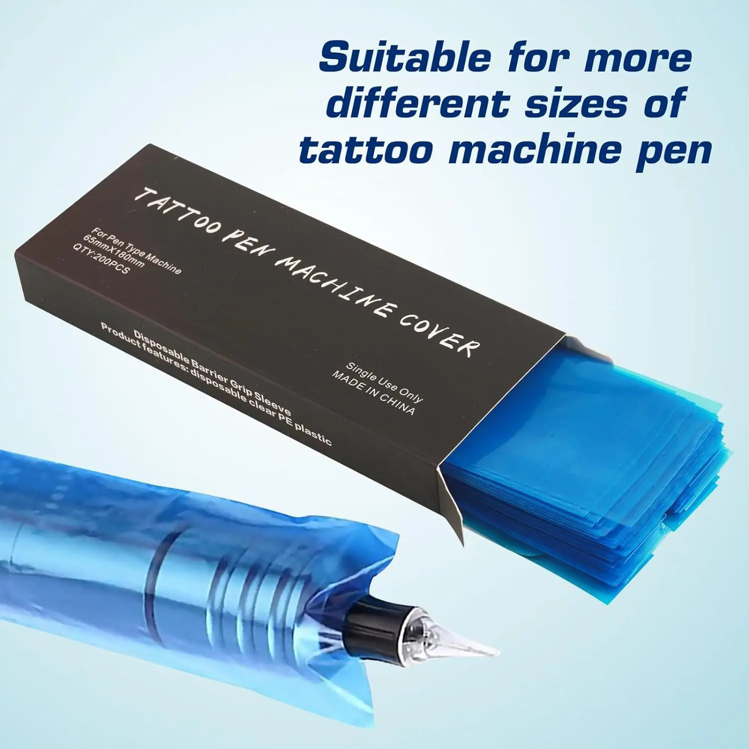 Tattoo Pen Accessories 200pcs Big Size Tattoo Pen Bags Tattoo Pen Machine Sleeve Covers Black/Blue/Pink Clip Cord Sleeves Accessories