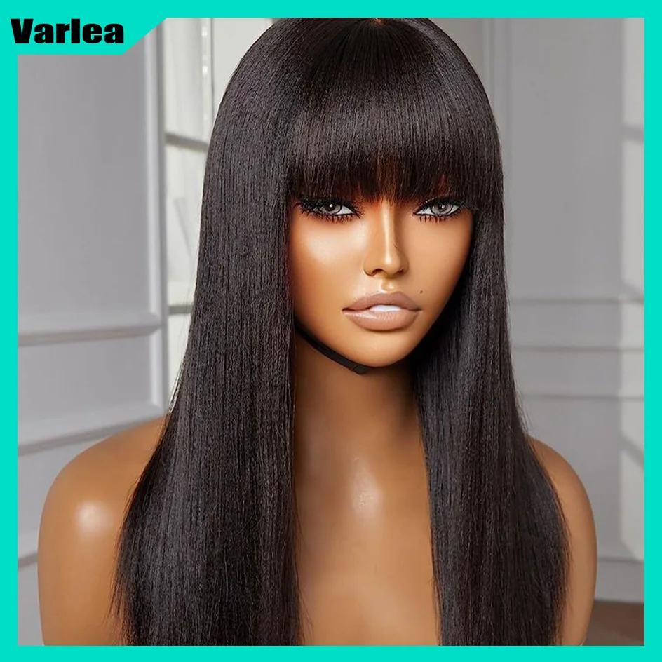200% Density Straight Human Hair Wig with Bangs