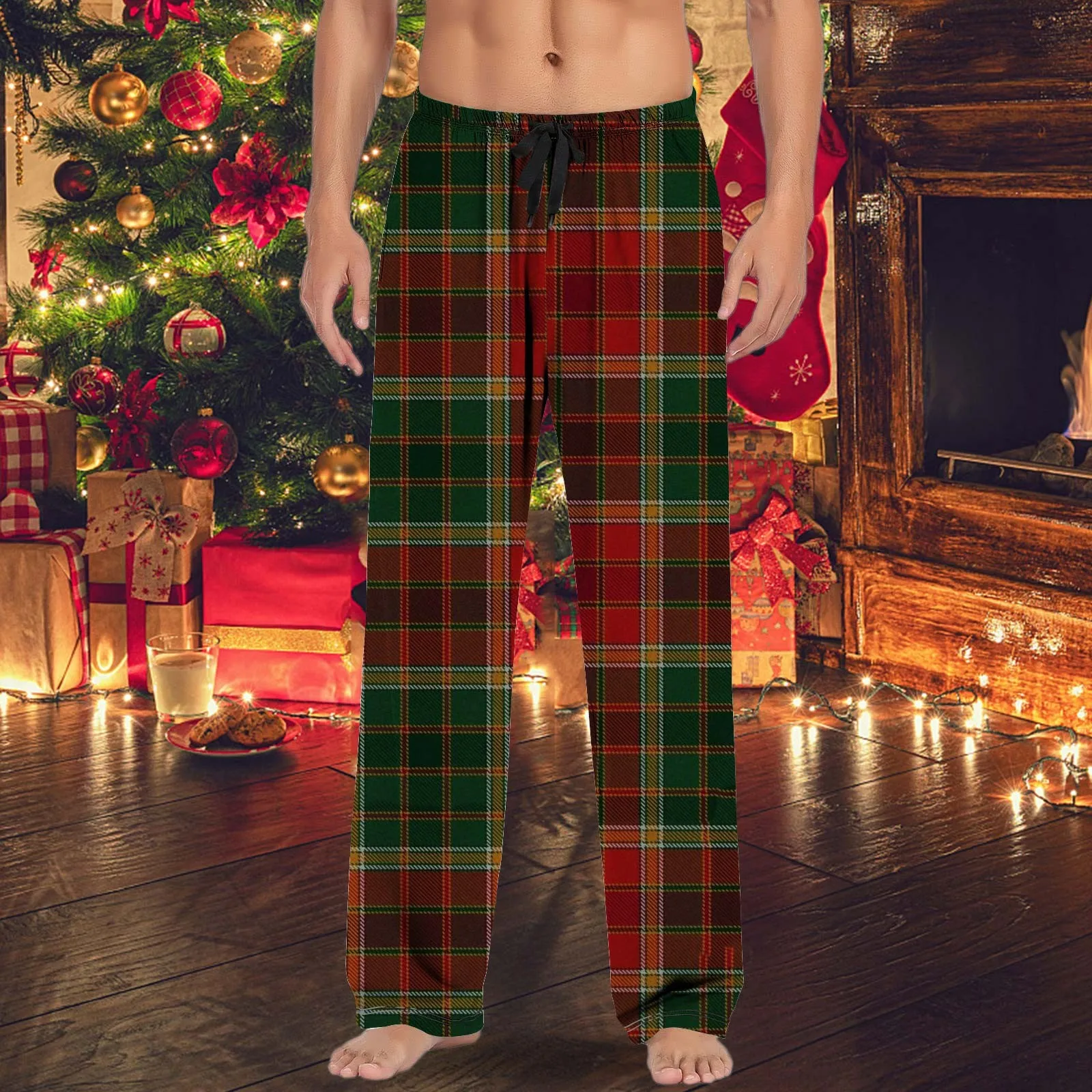 Mens Plaid Casual Pants Pajama Pants With Drawstring And Pockets Jogger Gym Streetwear Men Trousers Straight High Quality