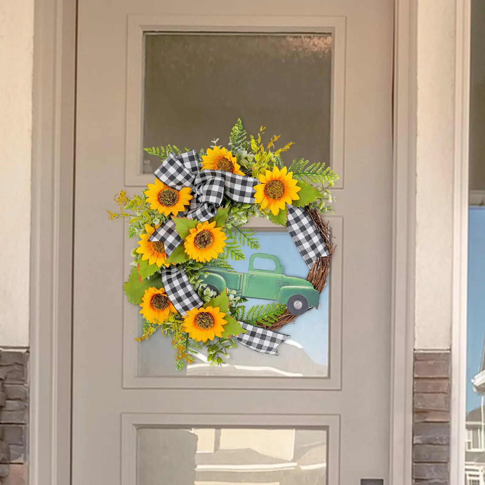 Bee Festival Wreath Bee Flower Wreath for Front Door,Summer Wreath Flower Garland Spring Wreath for Indoor Farmhouse Wall