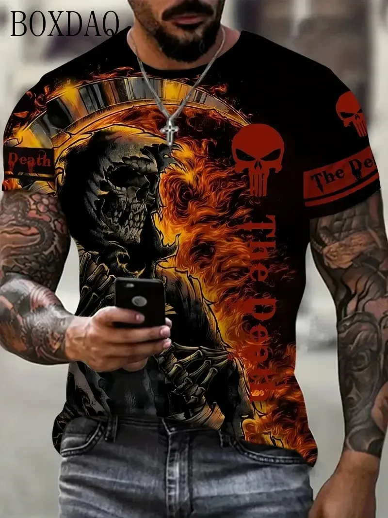 Horror Tod Männer Schädel T-Shirts Kurzarm 3D-Druck Terror Street Hip Hop T-Shirt O-Ausschnitt lose lässige Sommer Tops Kleidung