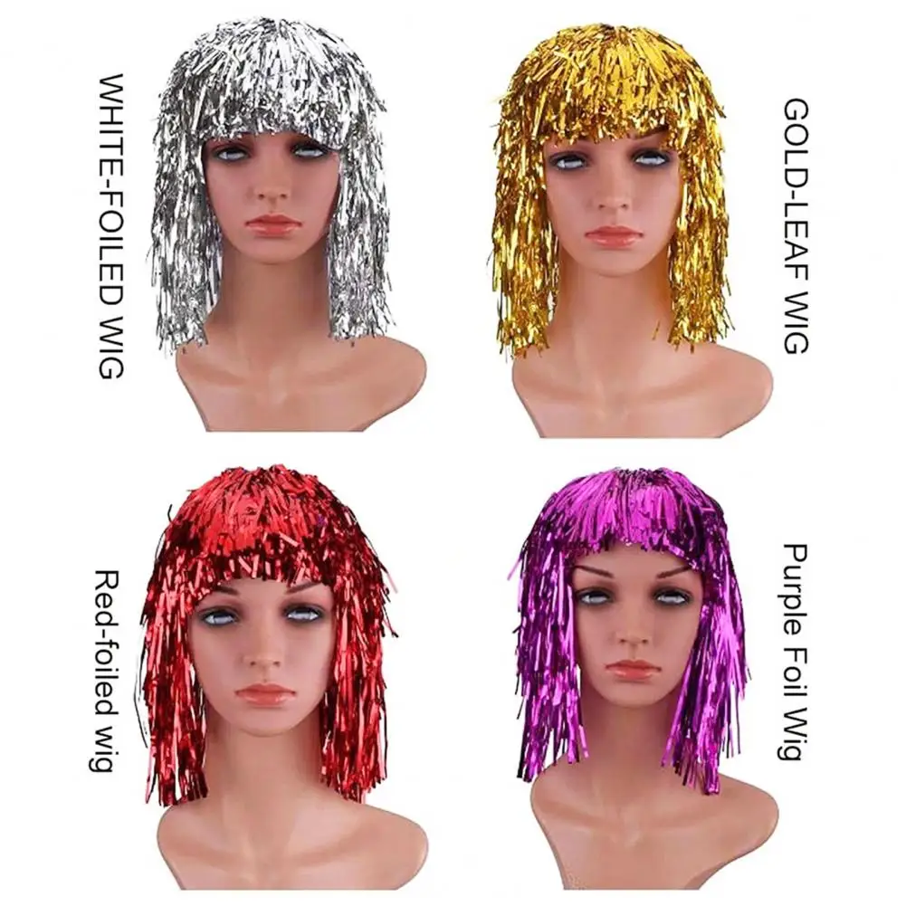 Funny Party Wig Cosplay Disco Shiny Cosplay Party for Adults Festive Decoration with Foil Tinsel Funny for Fancy synthetic wigs