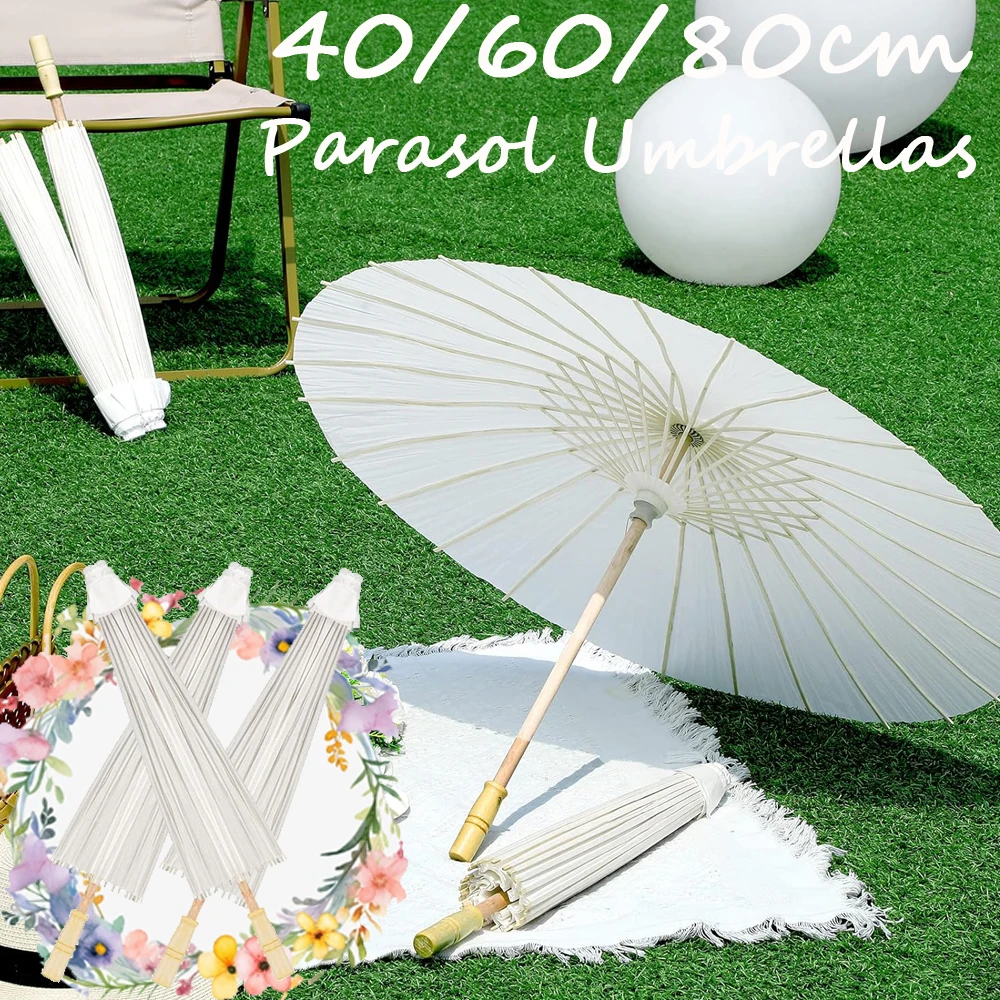 Wedding Party Favor Paper Parasol Bamboo Umbrella 6pcs White Chinese Paper Umbrella Bridal Shower Centerpiece Photo Prop 60/80cm