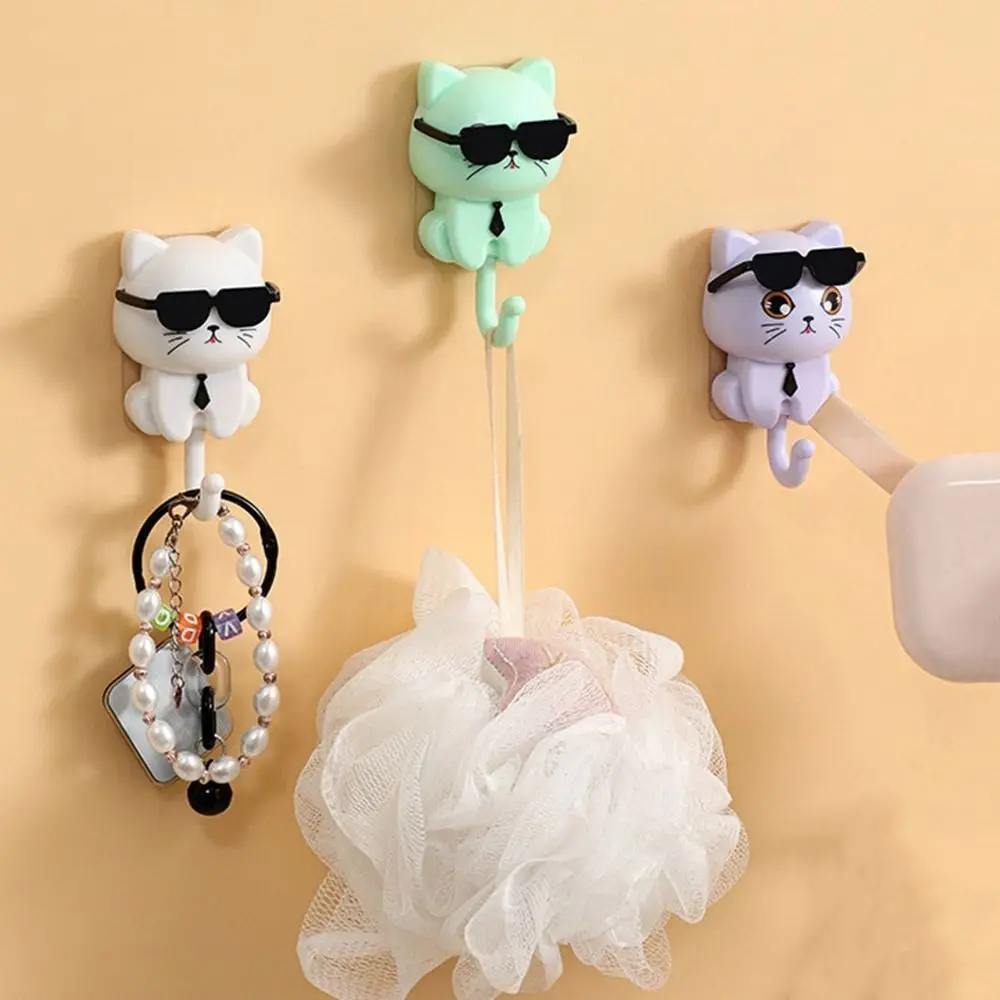 Funny Plastic Cartoon Cat Hooks Decorative Waterproof Sunglasses Cat Hooks Wall Hanging Key Hangers for Home 2