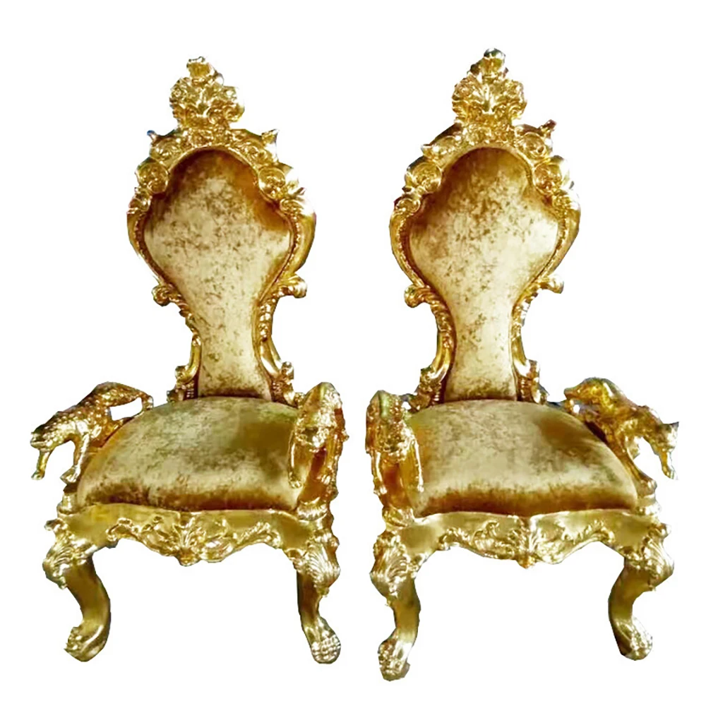 2PCS Classic Royal princess Luxury Wedding High Back Hotel Golden King Throne Chair