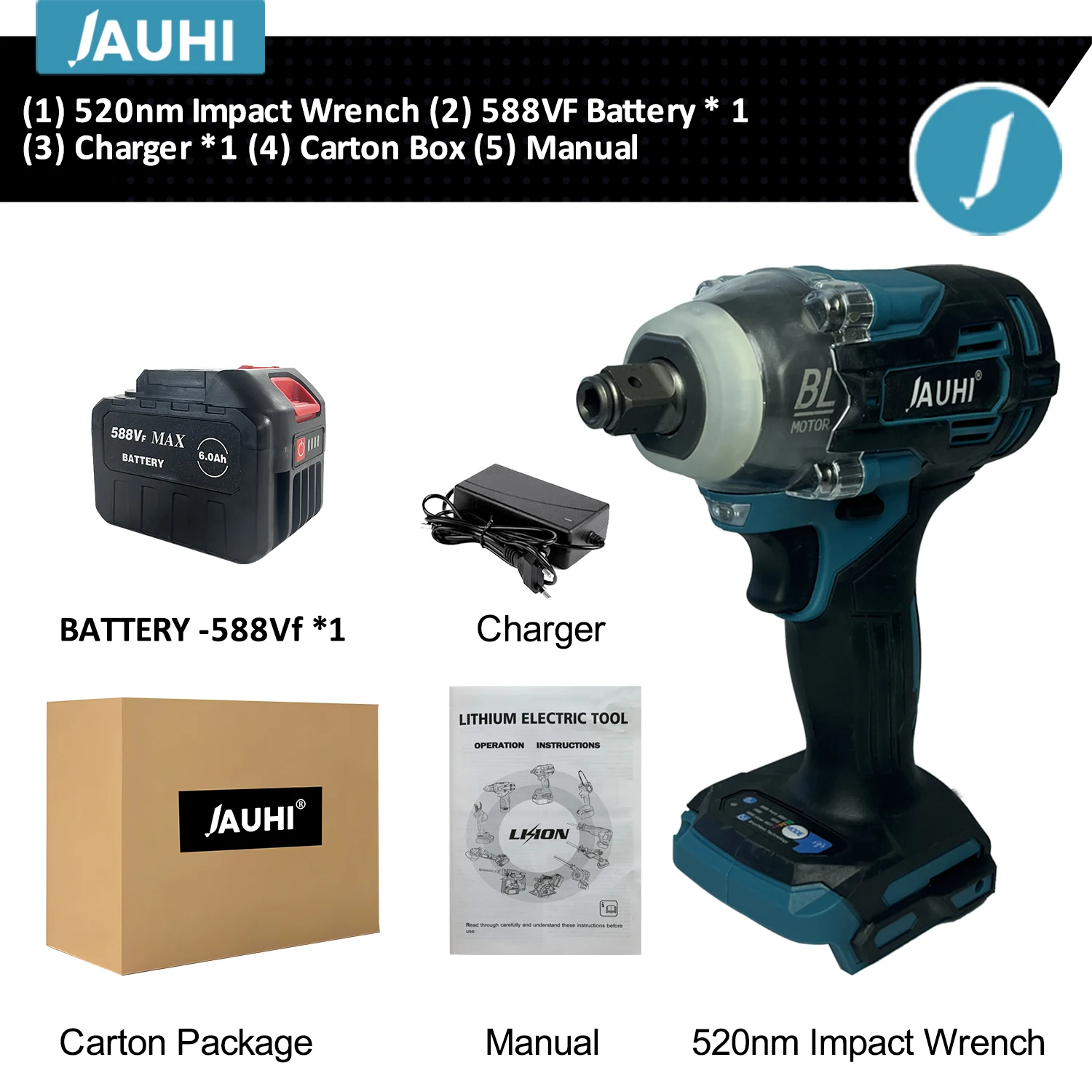 High-Torque Brushless Cordless Electric Impact Wrench - 1/2 Inch Power Tool