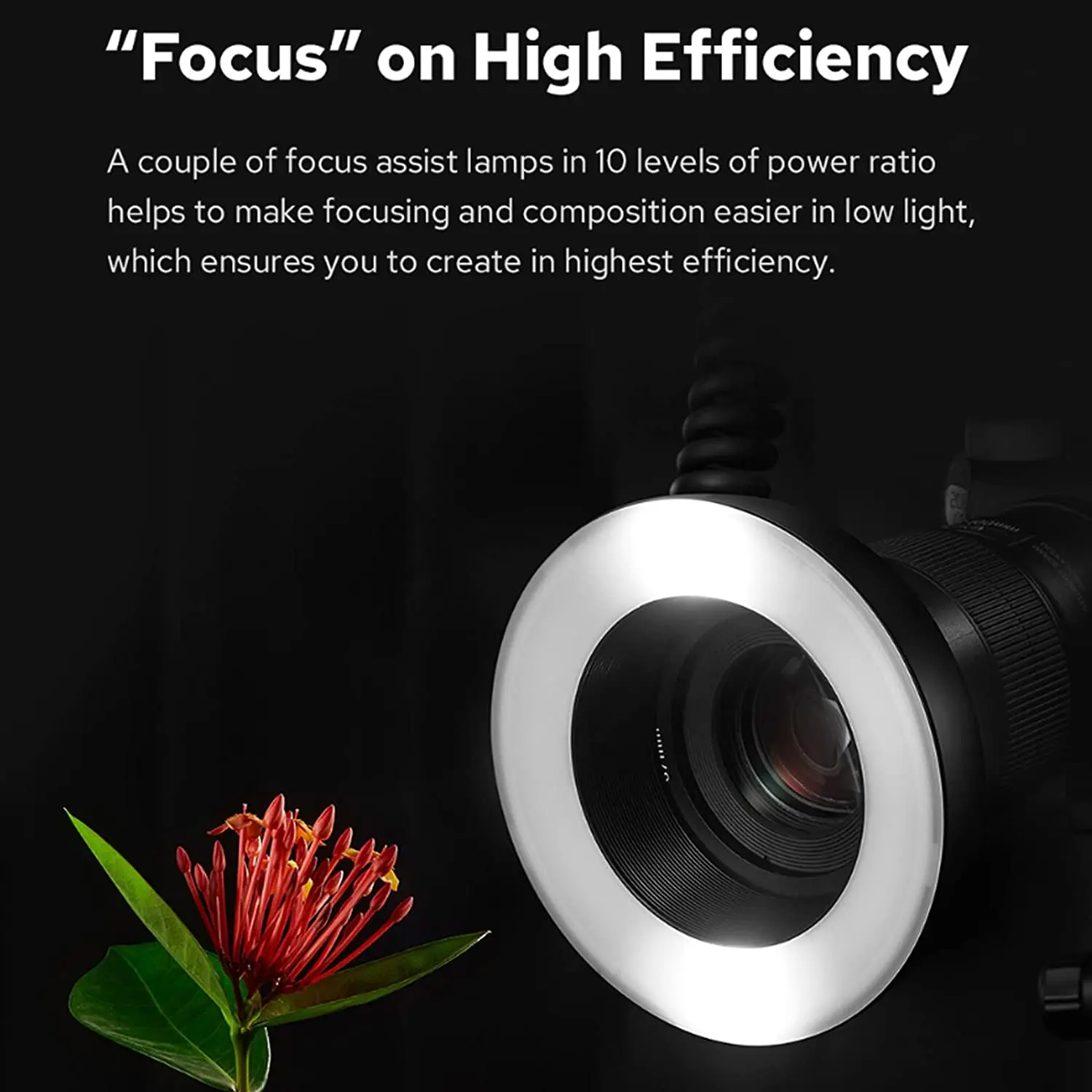 Godox R76 LED Micro Ring Flash 5000K with Li-ion Battery Adapter Rings for Canon Sony Nikon Fuji Olympus Panasonic Pentax Camera on camera flash,camera flash