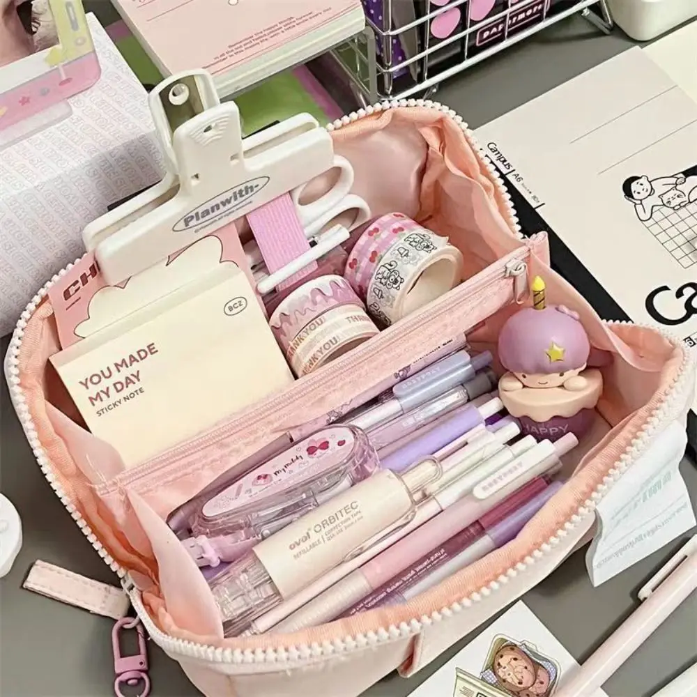 대형 오프닝 펜 가방, 단색 학생 선물 문구 보관 파우치, 대용량 필통, 학교 사무용품