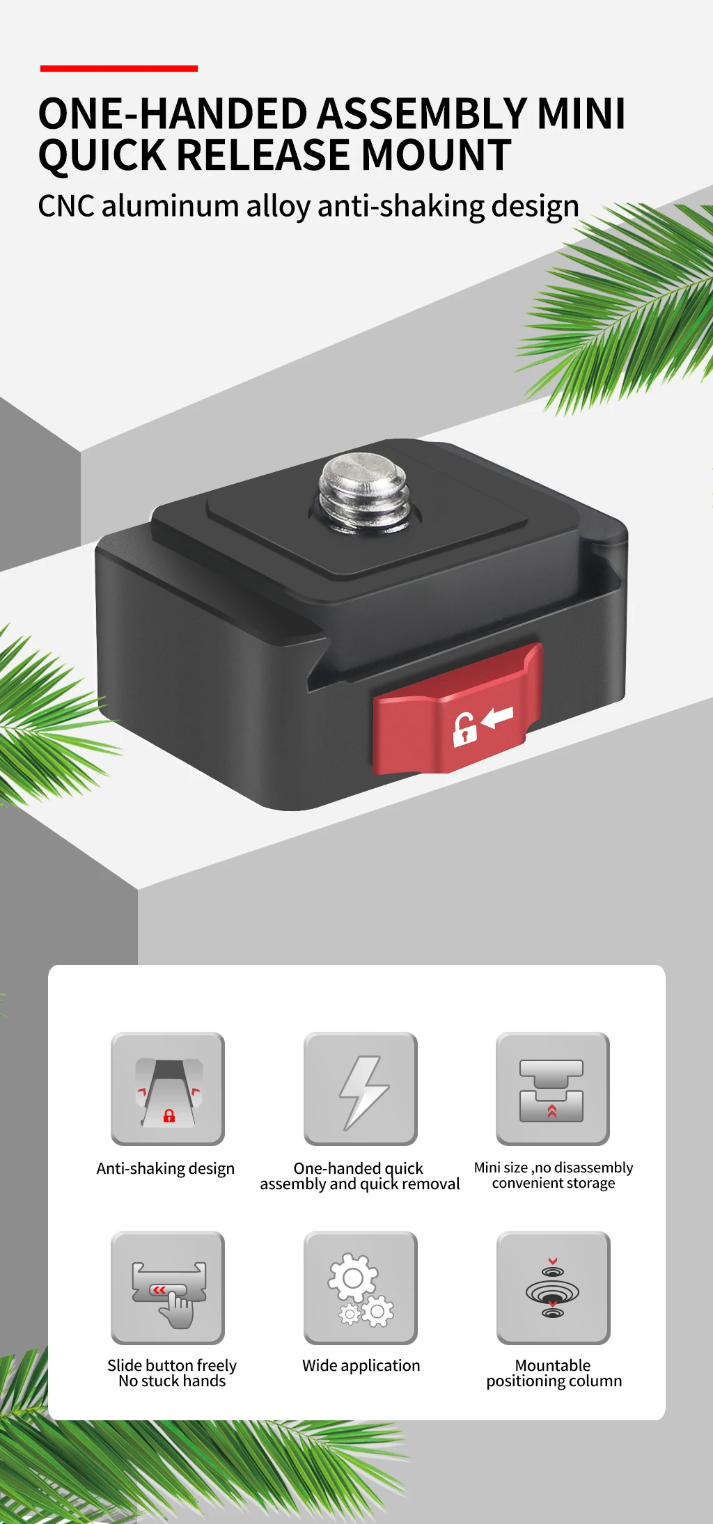 Description Picture 6 of itemMini Monitor Mount Plate Quick Release Clamp Fast Switch Install System 1/4 Screw for SLR Camera Tripod Slide Rail Stabilizer