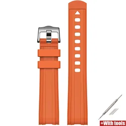 Silicone Rubber Strap for MoonSwatch Diving Sport Watch, Curved End, 20mm Band Bracelet (Orange)