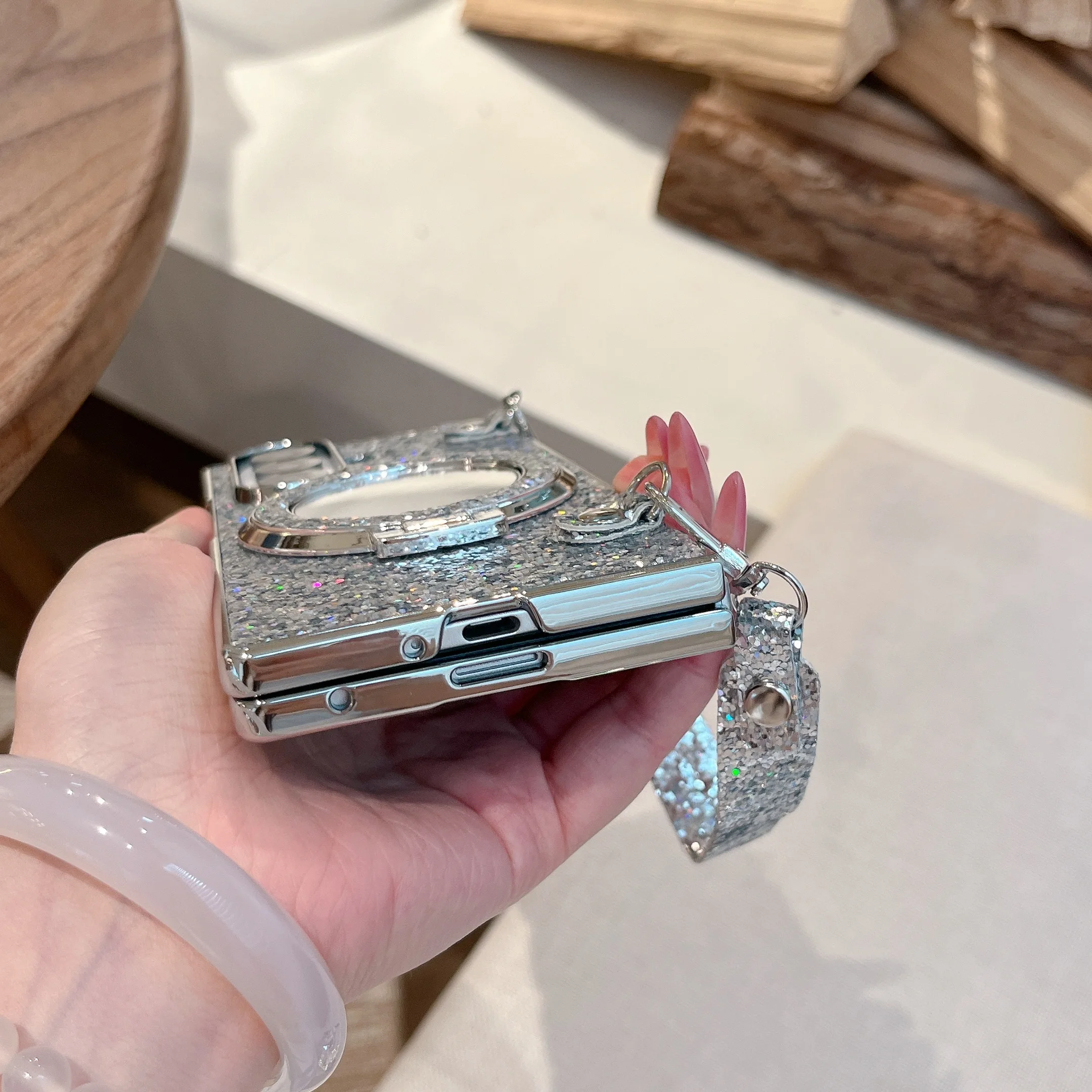 Shiny Silver Magnetic Phone Case For Samsung Z Fold With Lanyard_voghion.com