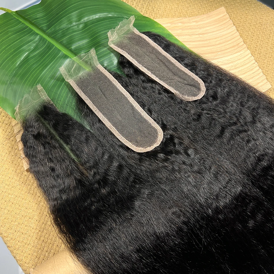 2x6 HD Lace Closure Kinky Straight Human Hair Preplucked Bleached Knots Invisible Lace Natural Color 100% Unprocessed Raw Hair 6