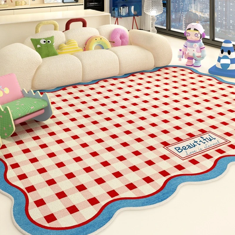 Cute Pink Cartoon Living Room Carpet Large Area Wave Shaped Bedroom Bedside Floor Mat Dopamine Home Sofa Soft Rug Ковер Tapis 러그