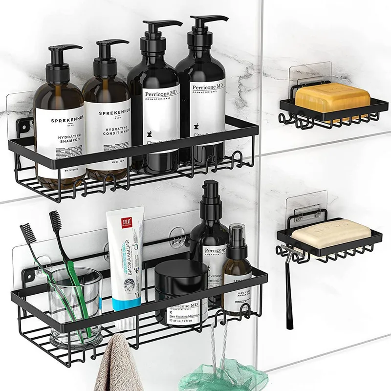 

Wall Mounted Bathroom Shelves Floating Shelf Shower Hanging Basket Shampoo Holder Storage Rack for Bathroom Kitchen Accessories