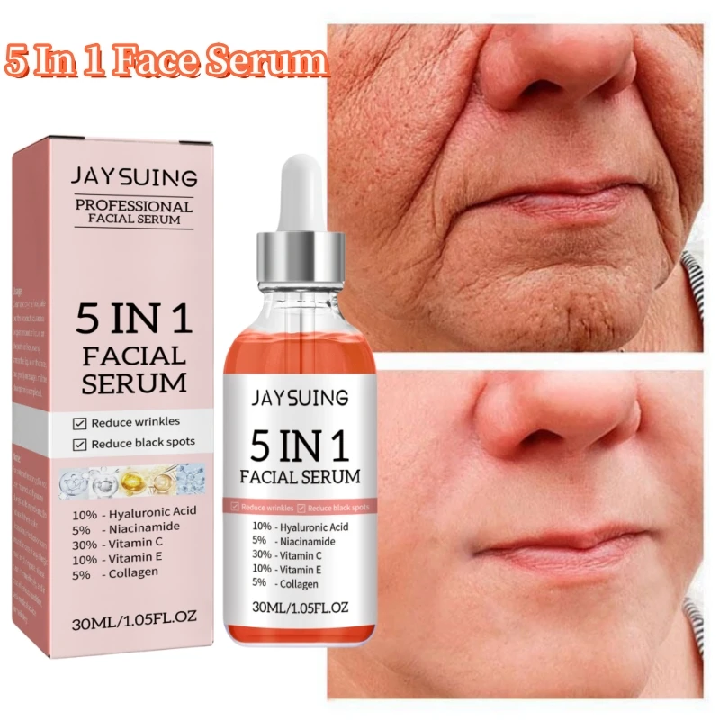 

5 In 1 Wrinkle Remove Face Serum Fade Fine Lines Firming Lifting Anti-Aging Face Cream Moisturizing Whitening Brighten Skin Care
