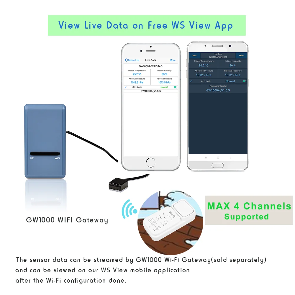 Ecowitt WH55 Multi-channel Wireless Water Leak Detection Sensor with Loud Audio Alarm, Accessories Only, Cannot Be Used Alone