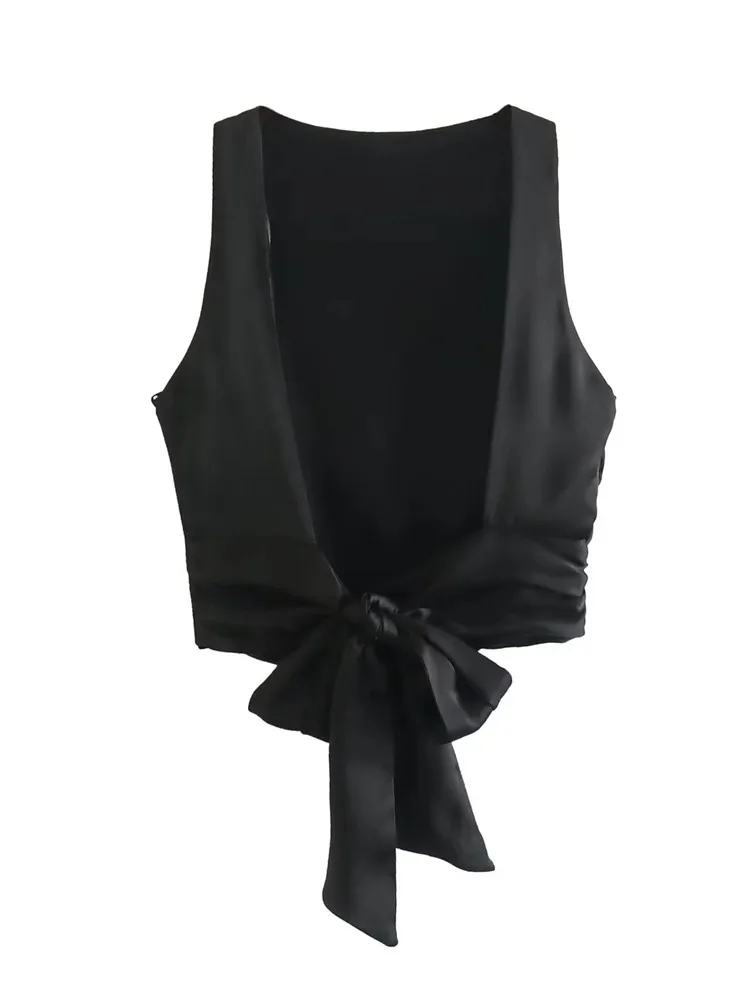 black satin crop