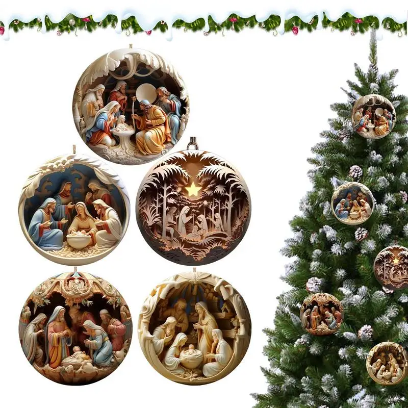 

Christmas Tree Nativity Decorations Acrylic Holy Family Statue Ornaments Colorful Pendant With Rope Christmas theme decorations