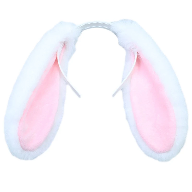 2 Set Fascia Capelli Orecchie da Coniglio Peluche, Cerchietti Coniglio Coda Coniglietta Papillon Pasqua, Bambini Adulti Cosplay Accessori Costume (Bianco Rosa