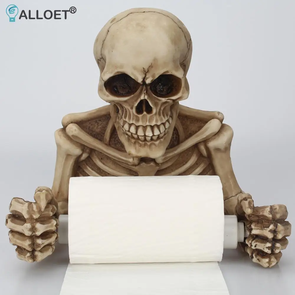 Resin Creative Skull Roll Paper Holder Wall Hanging Toilet Pumping Tissue Rack