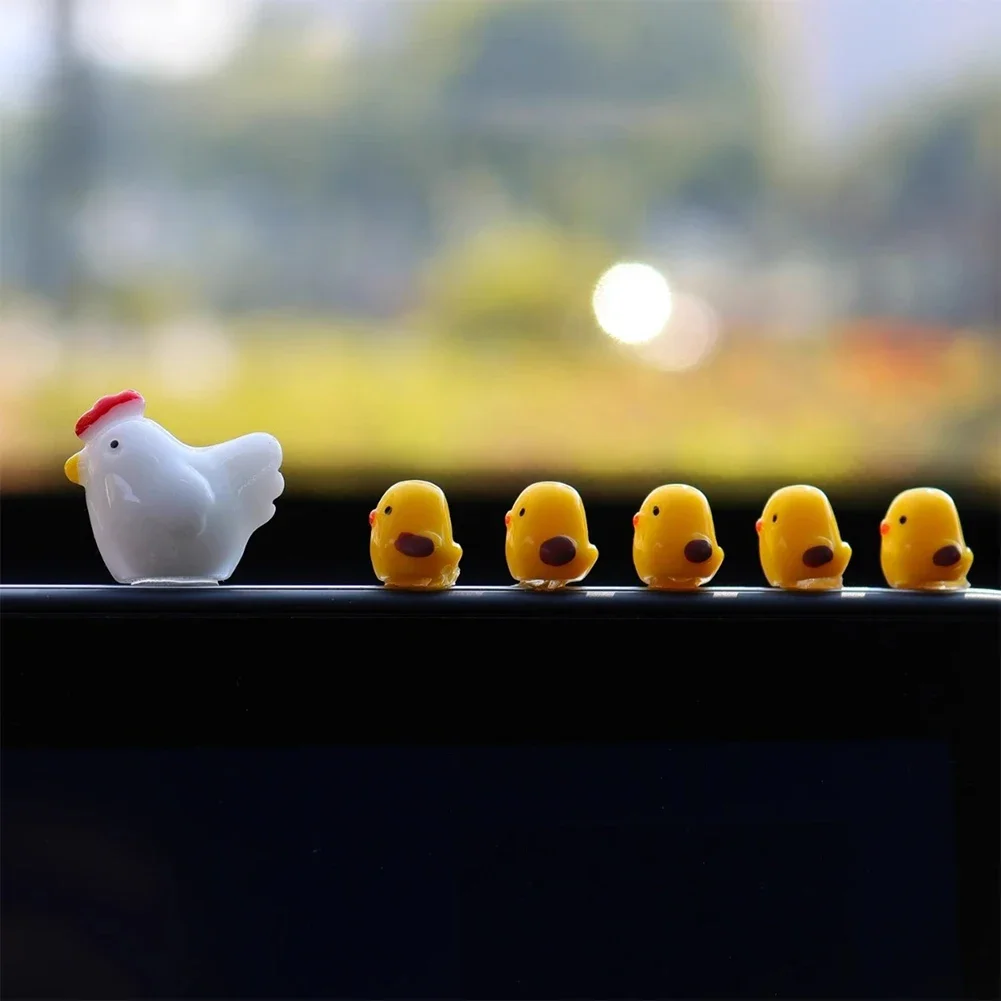 Cute Mini Chickens Car Dashboard Accessories Fun Chicks Car Rearview Mirror Decor Interior Ornaments Fairy Garden Home Car Gifts