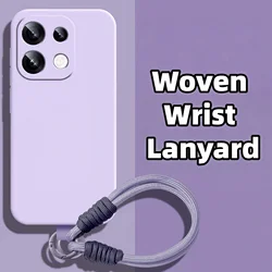 Elegant Solid Color Woven Wrist Lanyard Shockproof Liquid Silicone Phone Case for OPPO Reno16 Pro 5G (Light Purple)