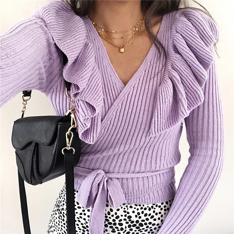 

2024 Elegant V-neck Lace Slim Cardigan Women Fashion Temperament Knitted Sweater Spring Autumn Fashion Chic Long Sleeve Sweater
