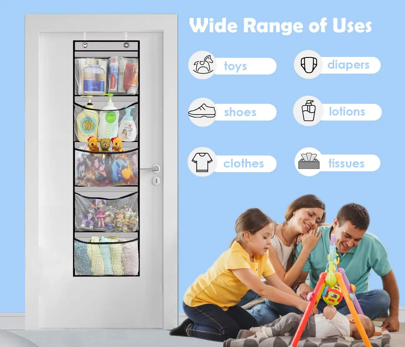 Porta Peluche Da Appendere - 5 Livelli, Pieghevole, Grigio, Organizza Animali Di Peluche - Foto 2