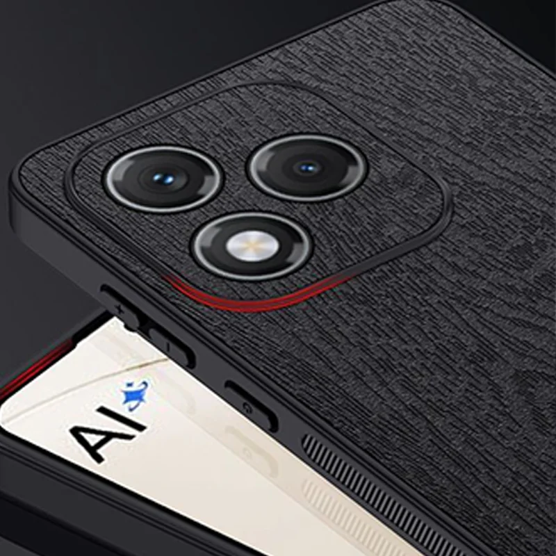 Luxury PU Leather Wood Grain Protective Phone Case - Hard Plastic Cover
