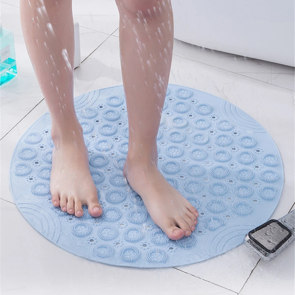 Tapis de bain rond antidérapant en PVC, avec ventouse, avec trou de vidange, en Silicone, pour le Massage des pieds