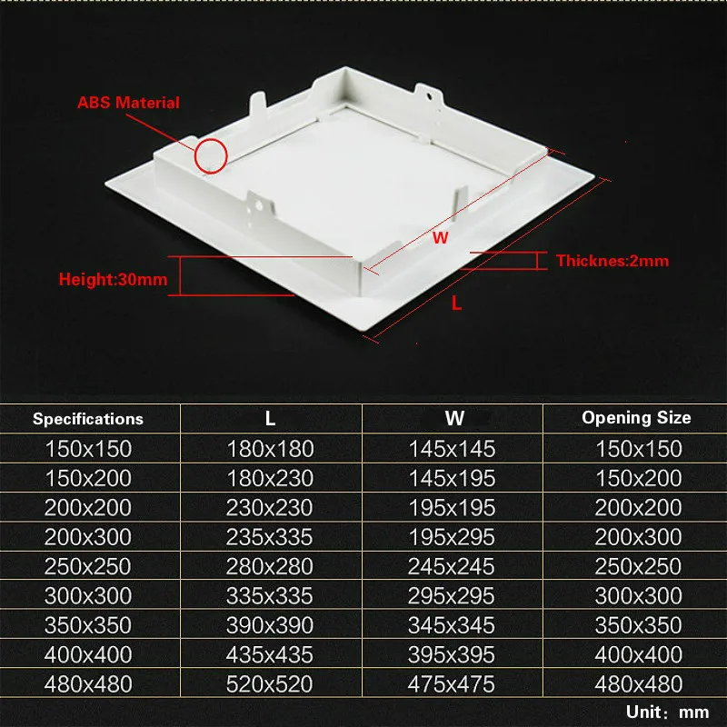 Plastic Access Door Easy-Snap Wall or Ceiling Access Panel for 100*150mm -480*480mm Opening Flush Universal ABS Square White