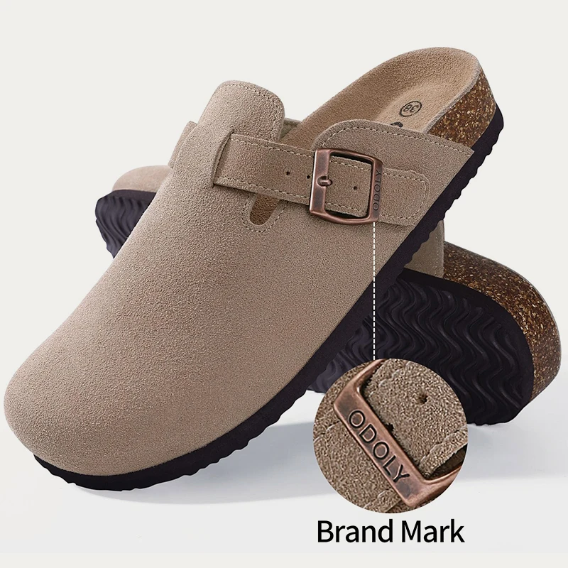 Bebealy Retro Women's Mules Cork Footbed Clogs Slippers Women Clogs Slides Summer Soft Suede Home Mules With Adjustable buckle