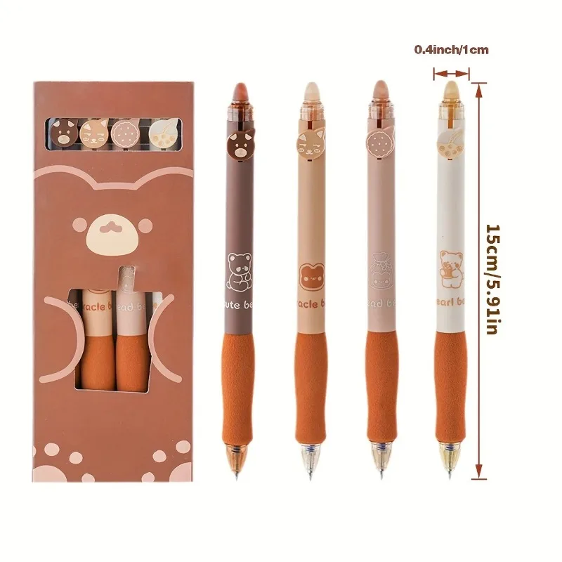 15pcs/set Cute Bear Erasable Pens, Kawaii Pens, 0.5mm Black/Blue Ink Erasable Pens, Student School Office Stationery Supplies