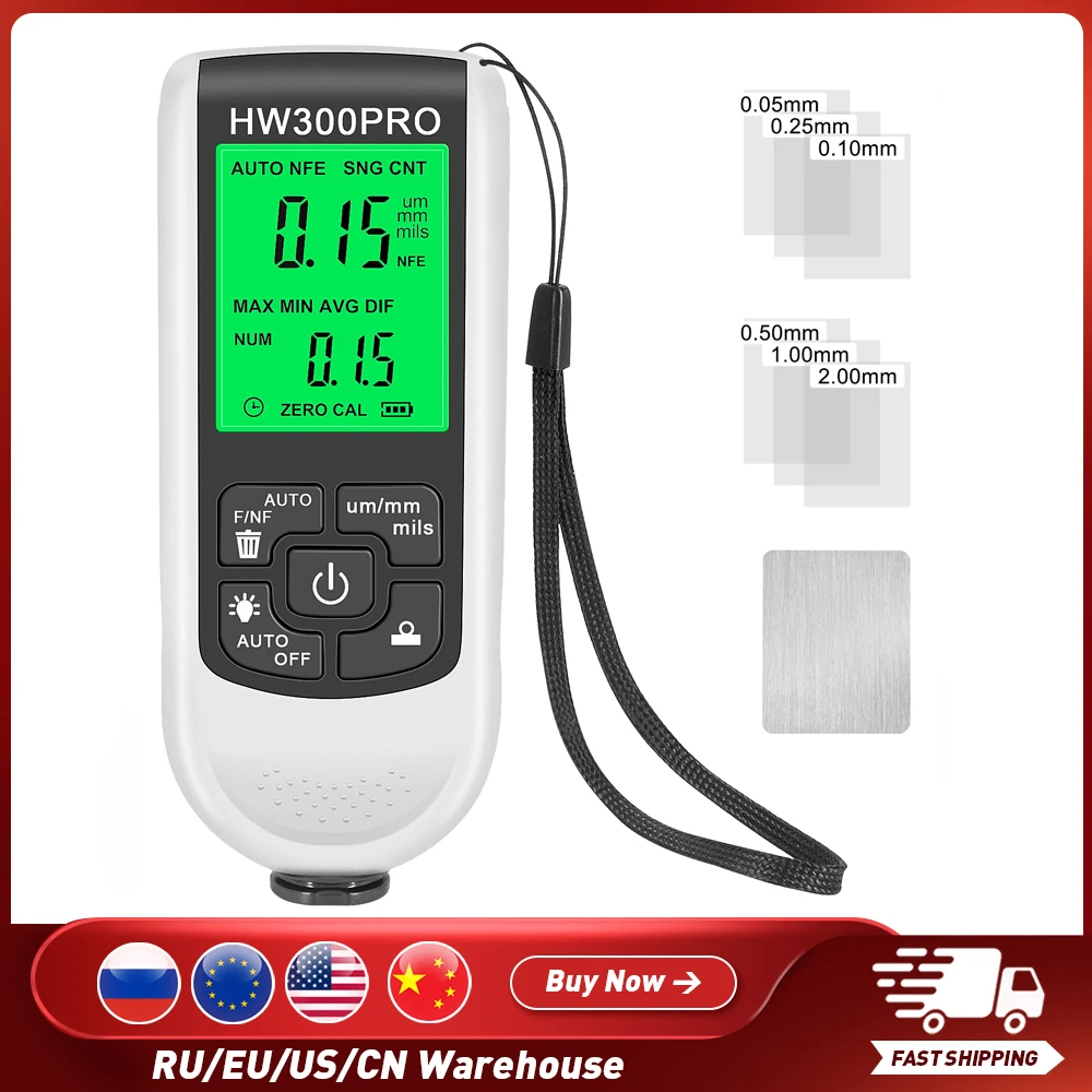 0-2000UM Thickness Gauge High Precise LCD Digital Car Film Thickness Meter Paint Coating Tester Three Probe Modes Paint Coating Meter Paint Thickness Gauge Thickness Gauge