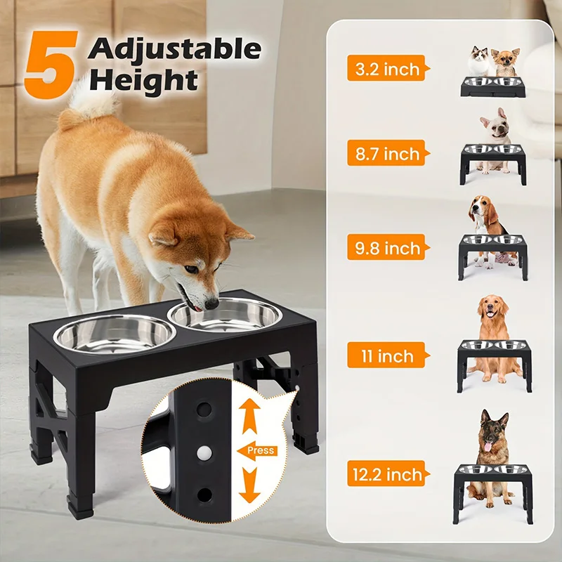 Elevated Dog Feeder Dogs Bowls Adjustable Raised Stand with Double Stainless Steel Food Water Bowls for Small Medium Large Dogs 4