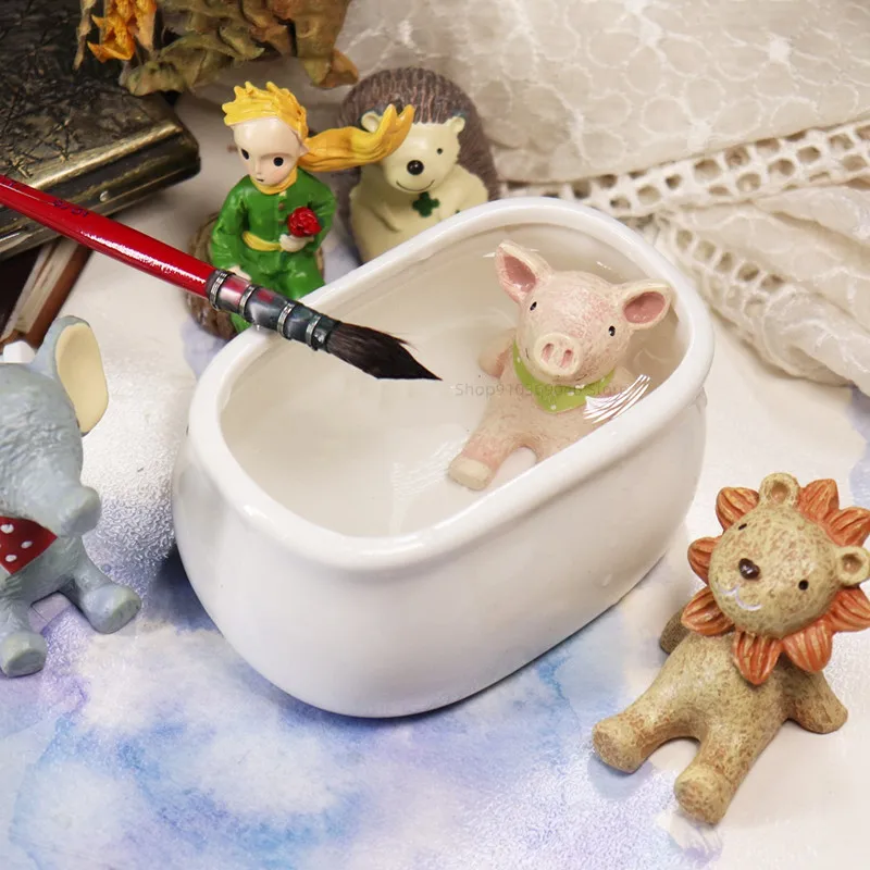 Ceramic Palette Wash Pen Holder Bathtub Pen Wash Cartoon Doll Holder Decoration Painting Paint Plate Art Supplies