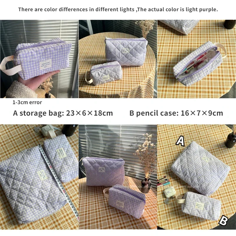 Retro Plaid Ladies Cosmetic Bag Quilted Cotton Women's Travel Storage Bags Portable Female Clutch Purse Large Capacity Handbags 6