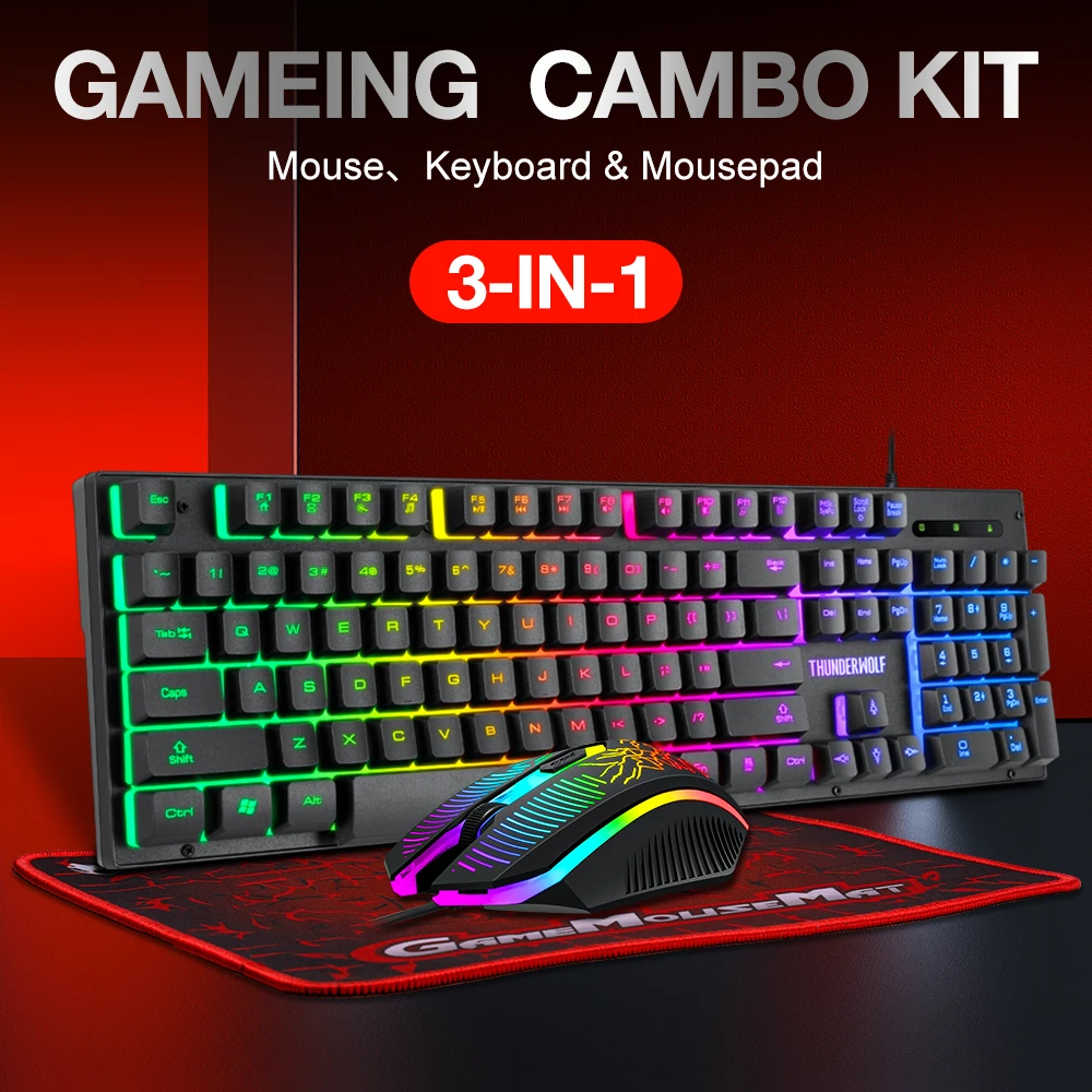 Игровая клавиатура и мышь Проводная игровая с USB русская RGB подсветка резиновая
