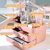 Large Capacity White/Pink Cosmetic Organizer with Transparent Drawers, Elegant Plastic Jewelry Storage Box for Desktop Vanity 6